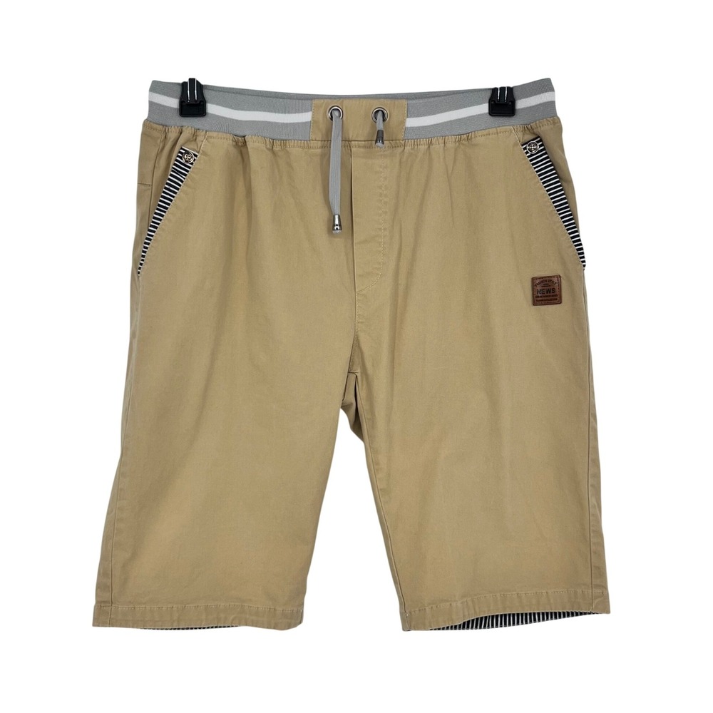 Chino Shorts Boys XL Tan Striped Trim Elastic Waist Drawstring School Casual